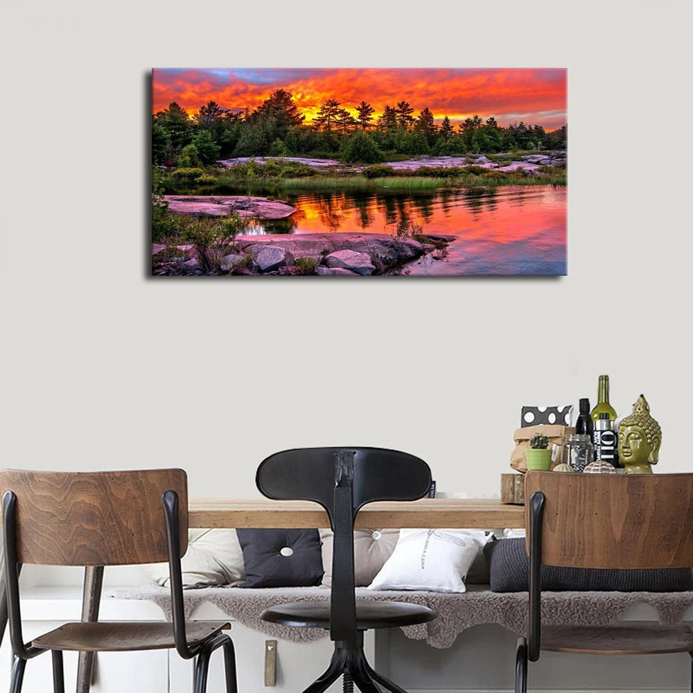 Forest Lake Sunset Red Sky Nature Painting Wall Art Panoramic Contemporary Trees Stones Cloud Landscape Picture for Home Decor
Forest Lake Sunset Red Sky Nature Painting Wall Art Panoramic Contemporary Trees Stones Cloud Landscape Picture for Home Decor