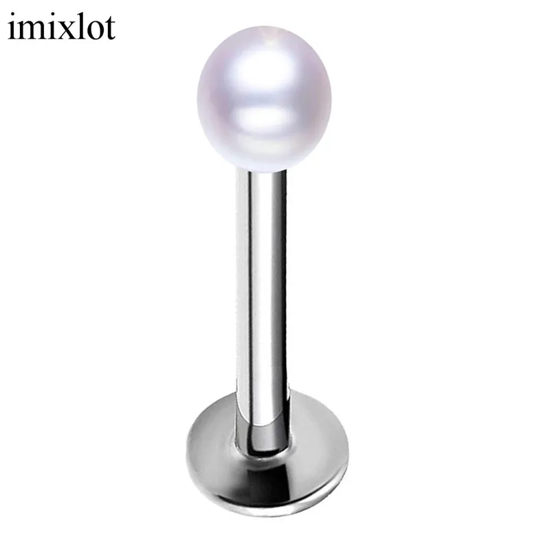 imixlot Stainless Steel Imitation Pearl Body Piercing For Women Men Nose Ear Lip Tongue Single Puncture Flesh Tunnels Jewelry | Украшения и