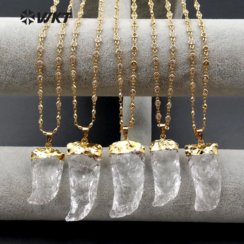 

WT-N1032 WKT Wholesale Jewelry Natural Crystal Pendant Necklace With 18 Inches Gold Color Beads Chain For Fashion Jewelry