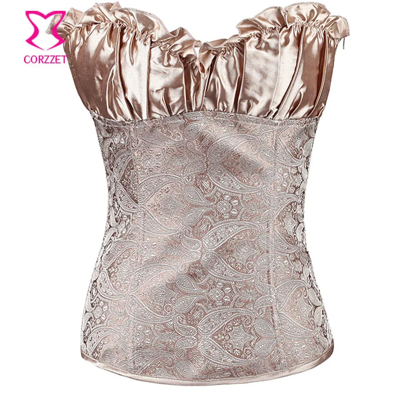 Corzzet Beige Ruffle Satin Floral Corse Overbust Corset Top Bustier Sexy Gothic Corselet Side Zipper Korsett Women Outwear 6XL
Corzzet Beige Ruffle Satin Floral Corse Overbust Corset Top Bustier Sexy Gothic Corselet Side Zipper Korsett Women Outwear 6XL