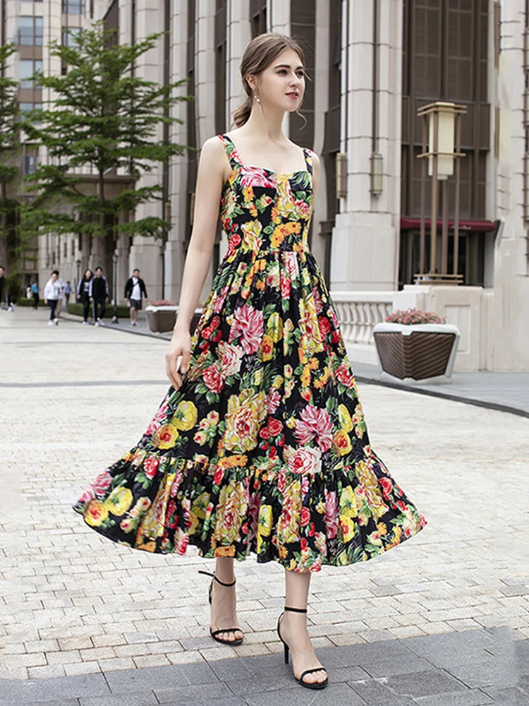 High Quality 2019 Summer New Women Dress Light Cooked Temperament Flower Print Sling High Waist Large Swing Ladies Dresses L235
High Quality 2019 Summer New Women Dress Light Cooked Temperament Flower Print Sling High Waist Large Swing Ladies Dresses L235