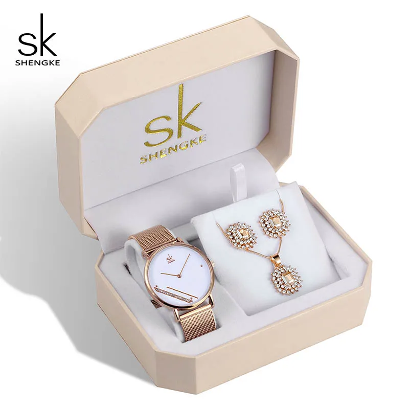 Shengke Women's Quartz Watch Set Women Rose Gold Earrings Necklace SK Ladies Watches Jewelry Set Luxury Gift Relogio Feminino
Shengke Women's Quartz Watch Set Women Rose Gold Earrings Necklace SK Ladies Watches Jewelry Set Luxury Gift Relogio Feminino