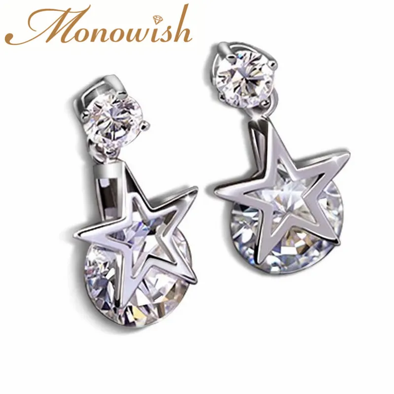 Monowish игристых пятиконечная звезда Элегантный Циркон Кристаллические серьги