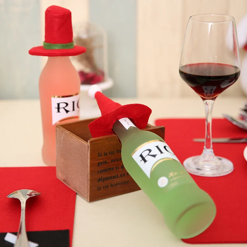 Рождественский бутылка украшения крышки Круглый острым Кепки Red Hat Семья ужин