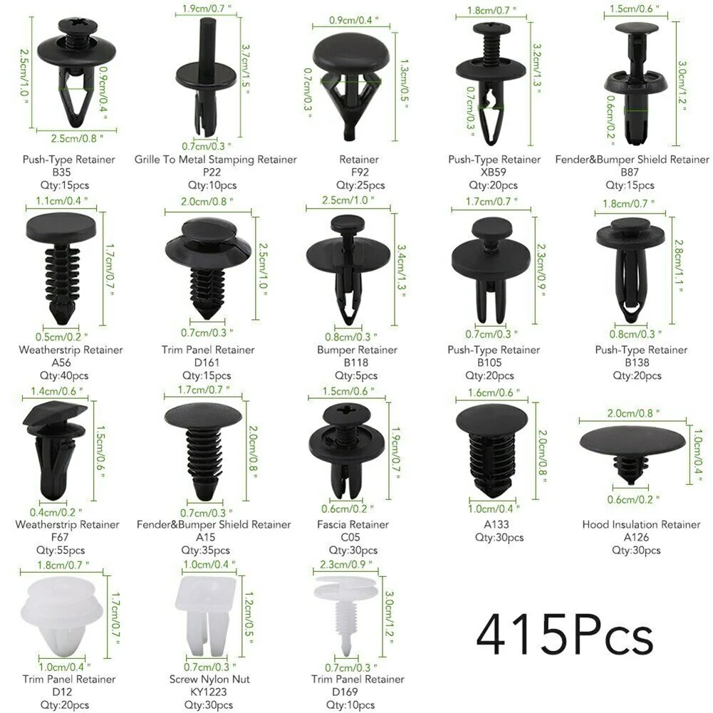 415Pcs Push Retainer Set 18 Sizes Car Auto Push Pins Rivet Bumper Trim Panel Clips with Tool GHS99
415Pcs Push Retainer Set 18 Sizes Car Auto Push Pins Rivet Bumper Trim Panel Clips with Tool GHS99