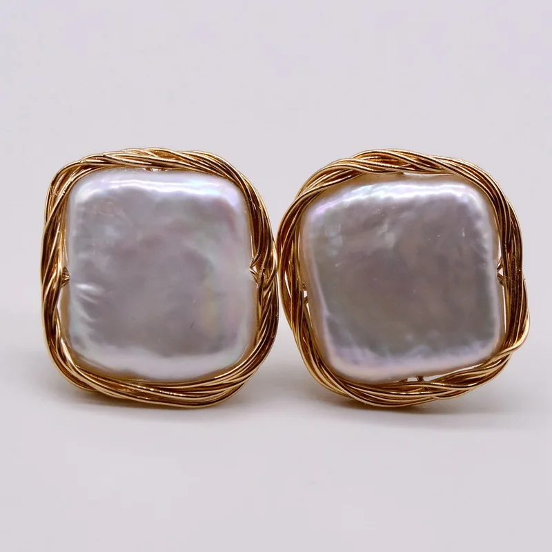Square Earrings White Natural Freshwater Pearl Gold Stud Earrings Flat Square Women's Stud Earrings Handmade Gifts for Girls
Square Earrings White Natural Freshwater Pearl Gold Stud Earrings Flat Square Women's Stud Earrings Handmade Gifts for Girls