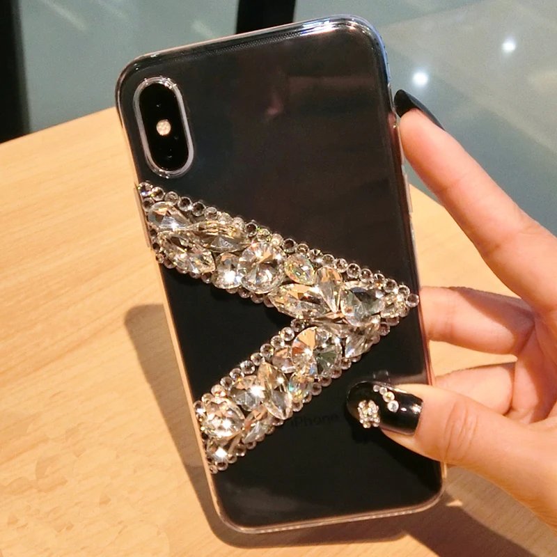 Креативный дизайн Буква V горный хрусталь алмаз телефон чехол для samsung Galaxy J8 J6 J4 J7