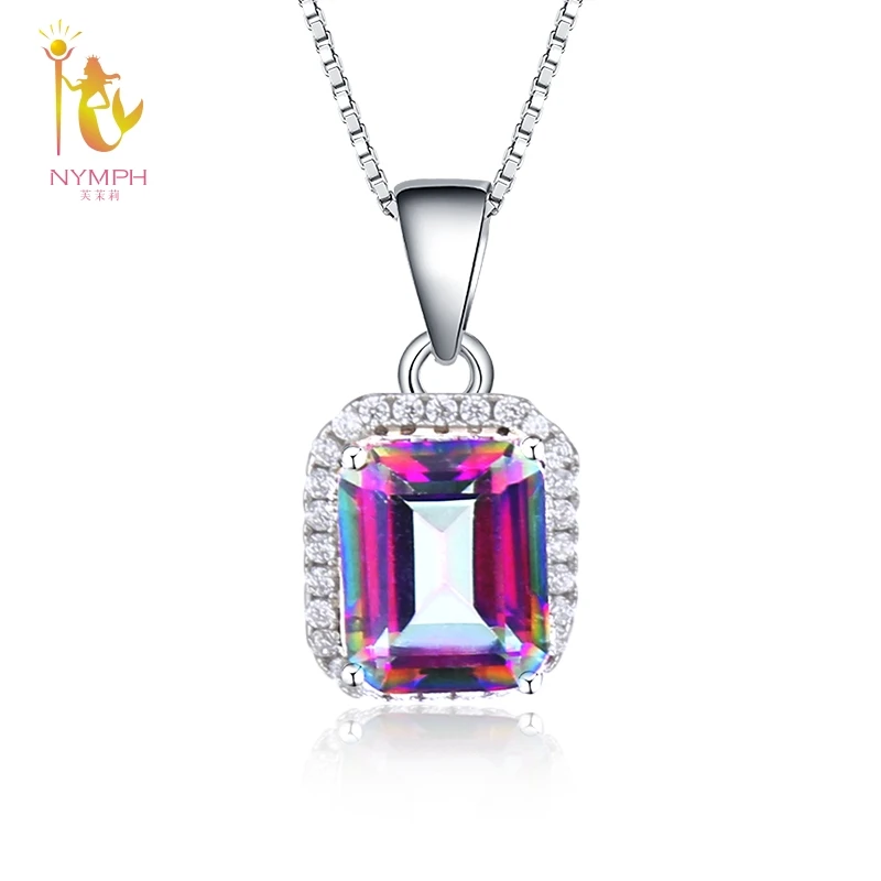 NYMPH Genuine Rainbow Topaz Natural Crystal Necklace Pendant 925 Sterling Silver Vintage Jewelry Party Gift For Women T237D | Украшения и