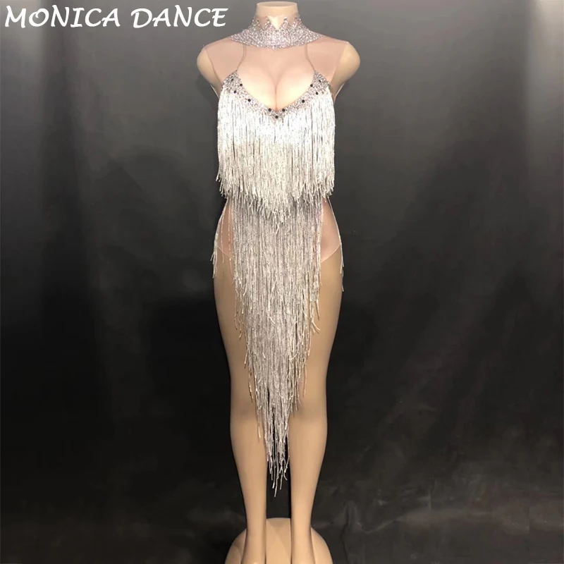 Stage Glisten Rhinestones Stretch Sexy Bodysuit Silver Long Tassel Costume Women Birthday Celebrate Dance Wear Luxurious Outfit
Stage Glisten Rhinestones Stretch Sexy Bodysuit Silver Long Tassel Costume Women Birthday Celebrate Dance Wear Luxurious Outfit