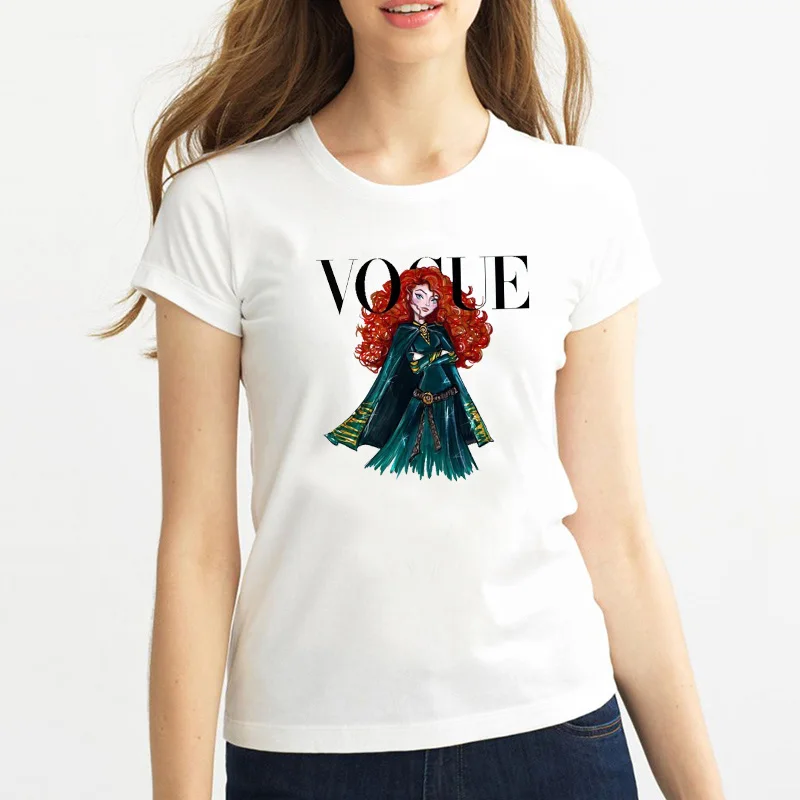2019 Фирменная новинка Женская футболка с татуировкой Vogue принцесса принт модал