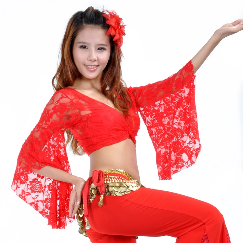 Belly Dance Clothes Tops Women Sexy Lace Top Front Cross Crop Halter Deep V Neck soft fabric Flare Sleeve Top 13 Colors
Belly Dance Clothes Tops Women Sexy Lace Top Front Cross Crop Halter Deep V Neck soft fabric Flare Sleeve Top 13 Colors