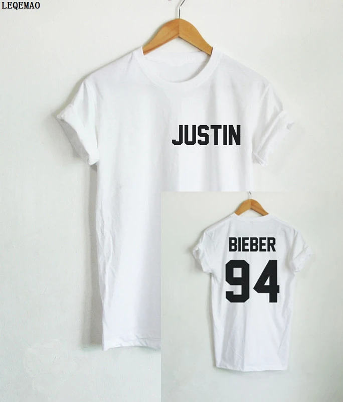 Джастин Бибер 94 с принтом букв футболка Для мужчин женщин модная хлопок