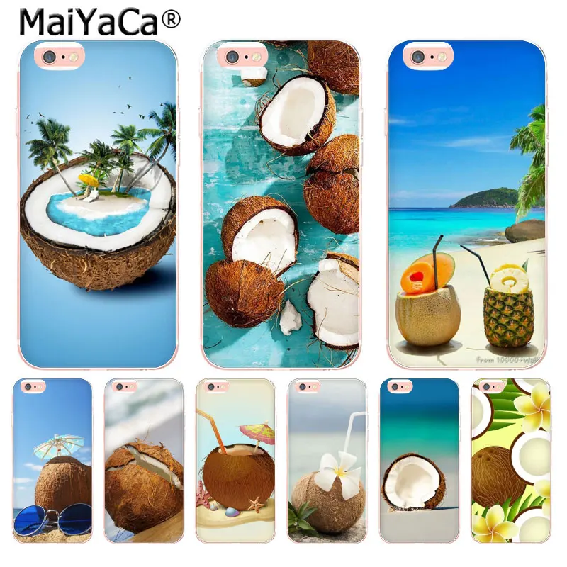Чехол MaiYaCa для телефона из ТПУ с принтом фруктов кокоса на пляже iPhone 8 7 6 6S Plus X 10 5 5S
