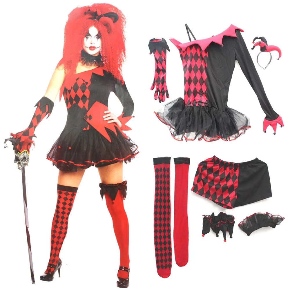 Halloween Party Cosplay Adult Women Red Devil Jesterina Clown Costume Dress Pants Headband Gloves Socks
Halloween Party Cosplay Adult Women Red Devil Jesterina Clown Costume Dress Pants Headband Gloves Socks