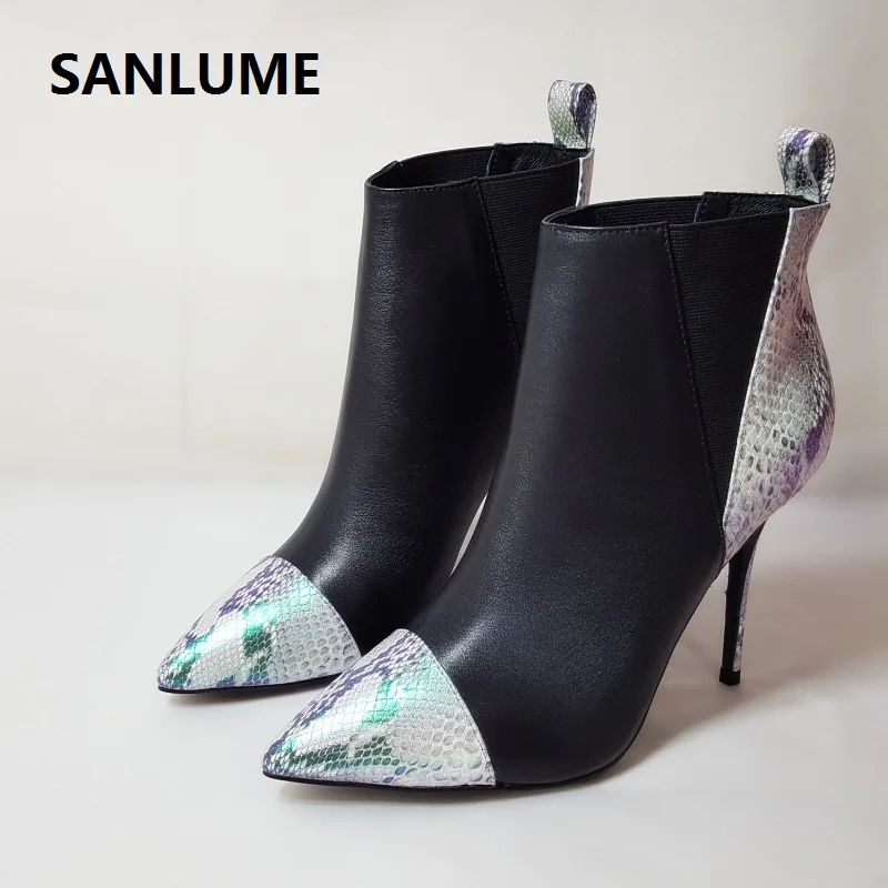 Женские ботильоны из натуральной кожи SANLUME, праздничные ботинки из 100% кожи на тонком каблуке, с острым носком, Клубные ботинки
Женские ботильоны из натуральной кожи SANLUME, праздничные ботинки из 100% кожи на тонком каблуке, с острым носком, Клубные ботинки