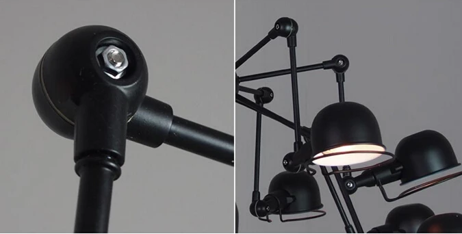 

Vintage loft American Style 12 lights mechanical arm spider chandeliers industrial black ceilng Lamp fixtures Lighting Luminaire