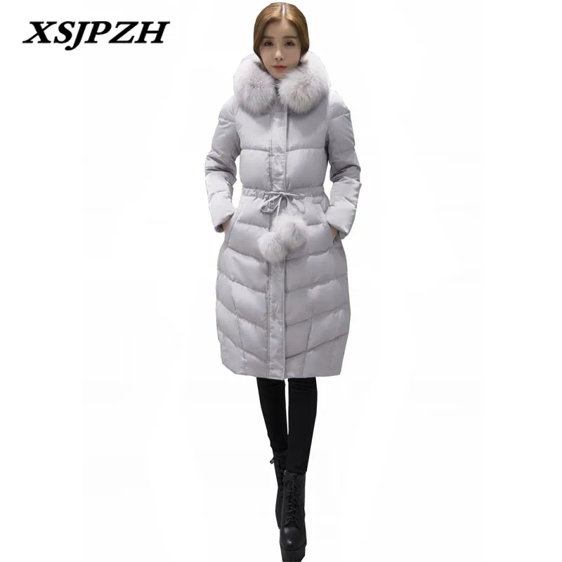 XSJPZH 2018 новые зимние Для женщин пуховик волосы мяч длинная куртка с секциями