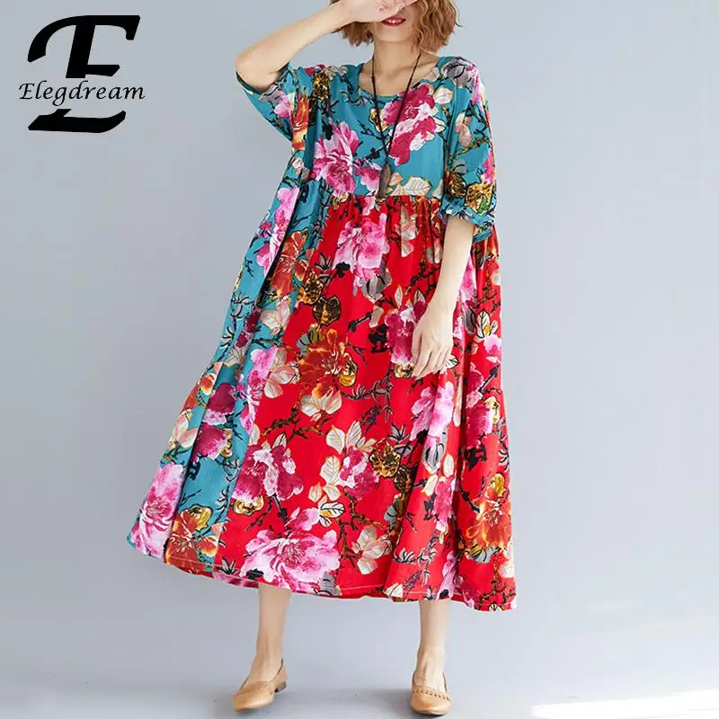 Женское платье туника Elegdream повседневное Свободное длинное с принтом большие