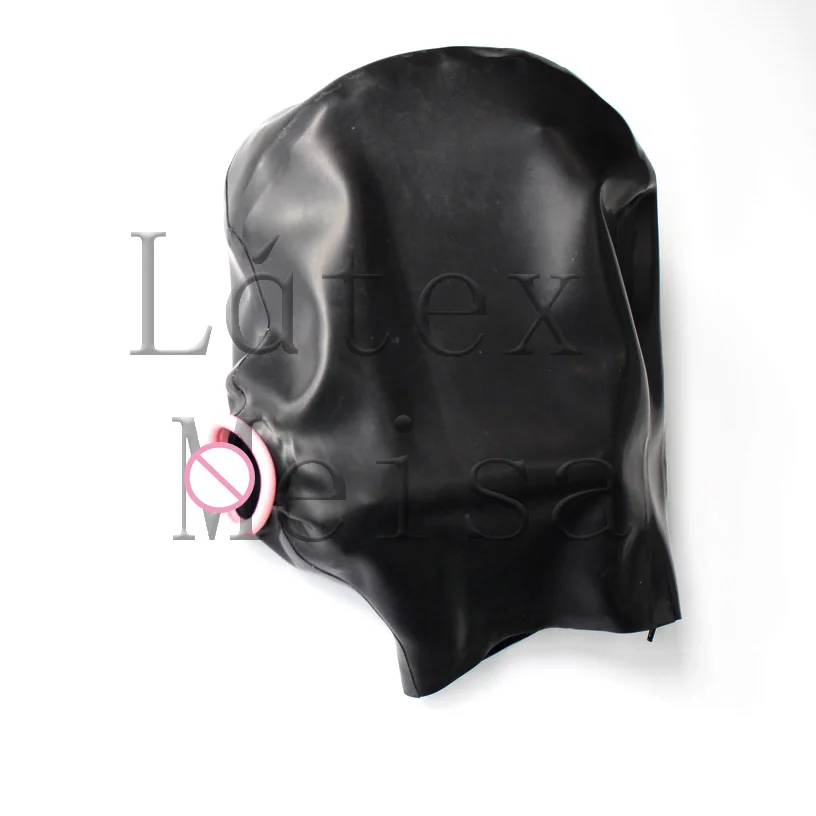 Made of 0.6mm heavy natural & flexible black latex hood open mouth with back zipper decorations
Made of 0.6mm heavy natural & flexible black latex hood open mouth with back zipper decorations