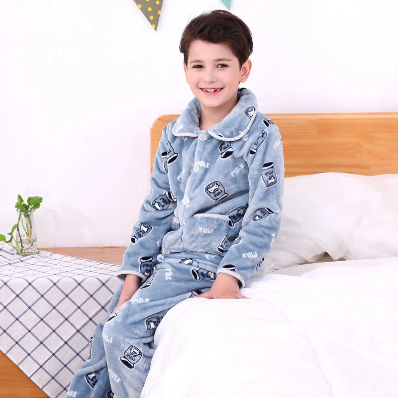 Детские фланелевые пижамы Зимние теплые пижамные комплекты с героями