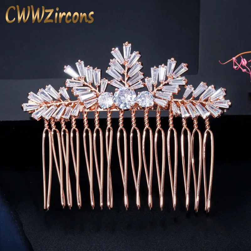 CWWZircons Sparkling Cubic Zirconia Rose Gold Color Leaf Shape Bridal Wedding Hair Accessories Comb Headpiece Jewelry A012
CWWZircons Sparkling Cubic Zirconia Rose Gold Color Leaf Shape Bridal Wedding Hair Accessories Comb Headpiece Jewelry A012
