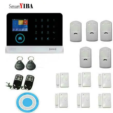 

SmartYIBA Touch Keypad WIFI GSM Home Burglar Security System Android IOS APP Control WIFI PIR Motion Detector Magnet Door Sensor