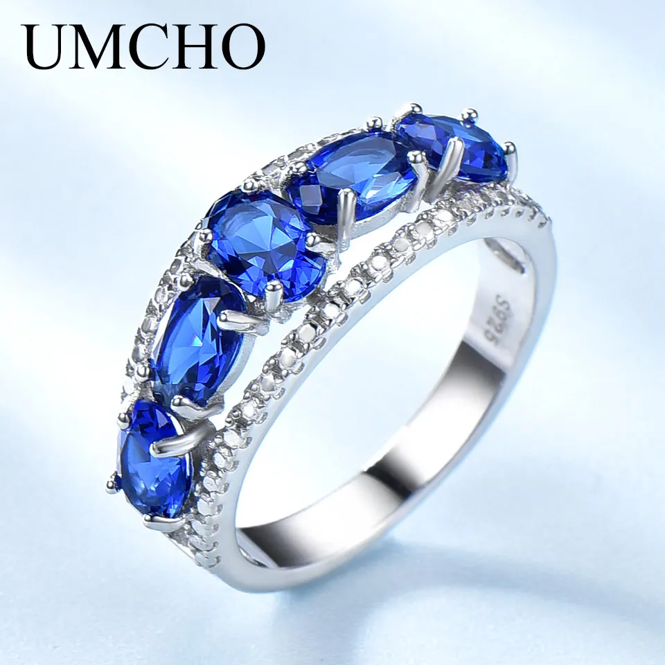 

UMCHO Created Oval Nano Sapphire Ring Various Gemstone 925 Sterling Silver Rings For Female Anniversary Gifts Fine Jewelry New