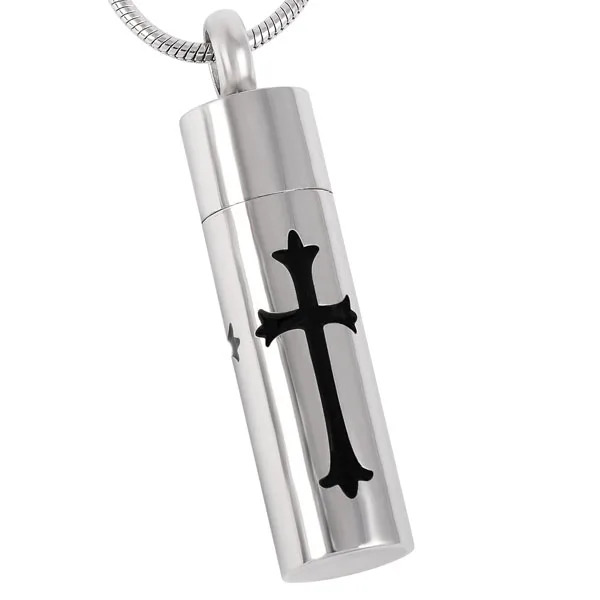 IJD8409 Cross Engraved Cylinder Urn Pendant for Ashes Stainless Steel Funeral Keepsake Jewelry Cremation Necklace Women & Men | Украшения