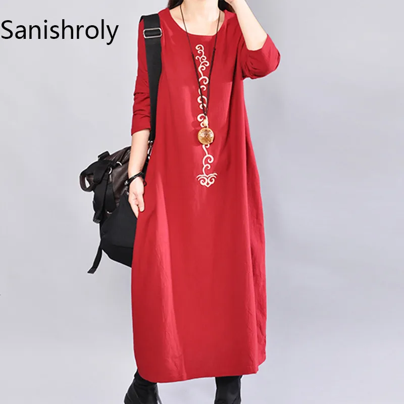 Spring Autumn Women Long Dress Casual Print Cotton Linen Dresses Female Solid Long Sleeve Dress Vestidos Robes Plus Size SE006
Spring Autumn Women Long Dress Casual Print Cotton Linen Dresses Female Solid Long Sleeve Dress Vestidos Robes Plus Size SE006