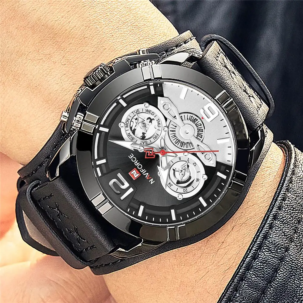 Часы NAVIFORCE мужские спортивные модные кожаные кварцевые водонепроницаемые до 30