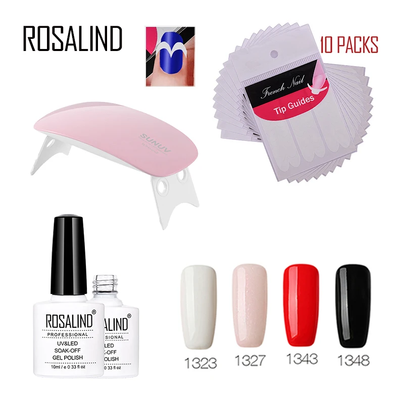 Rosalind 10 мл гель для ногтей * 4 шт + Декоративные французские наклейки с дизайном
