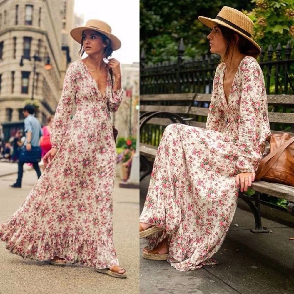 2019 Fashion Summer Long Printed Sleeve Floral Vestidos Loose Dress Beach Waist Dresses Bohe V-Neck High
2019 Fashion Summer Long Printed Sleeve Floral Vestidos Loose Dress Beach Waist Dresses Bohe V-Neck High