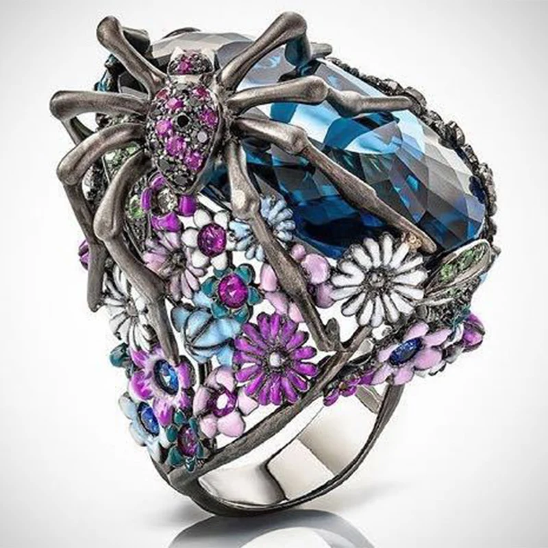 Retro Blue Cubic Zirconia Ring Spider Animal Rings For Women Vintage Silver Color Flower Ring Party Punk Jewelry Gifts Size 6-10
Retro Blue Cubic Zirconia Ring Spider Animal Rings For Women Vintage Silver Color Flower Ring Party Punk Jewelry Gifts Size 6-10