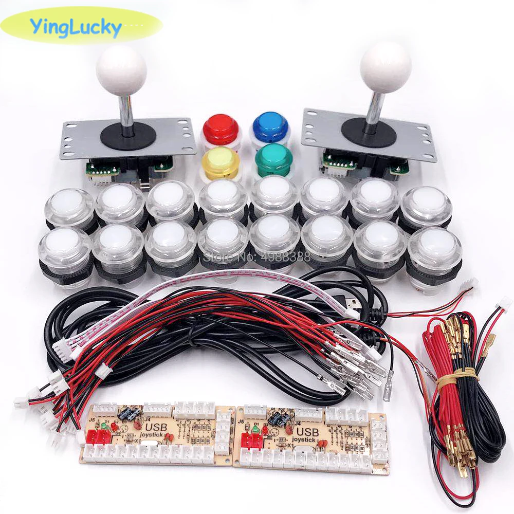 

2 игрока, набор «сделай сам», аркадный джойстик с 20 светодиодный ными кнопками + 2 джойстика + 2 USB-кодировщика + набор кабелей