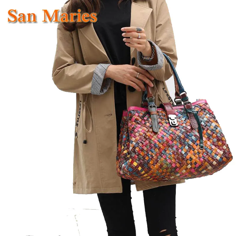 San Maries Designer Handbag High Quality Genuine Leather Vintage Colorful Tote Large Weave Handbags Shoulder Bags
San Maries Designer Handbag High Quality Genuine Leather Vintage Colorful Tote Large Weave Handbags Shoulder Bags