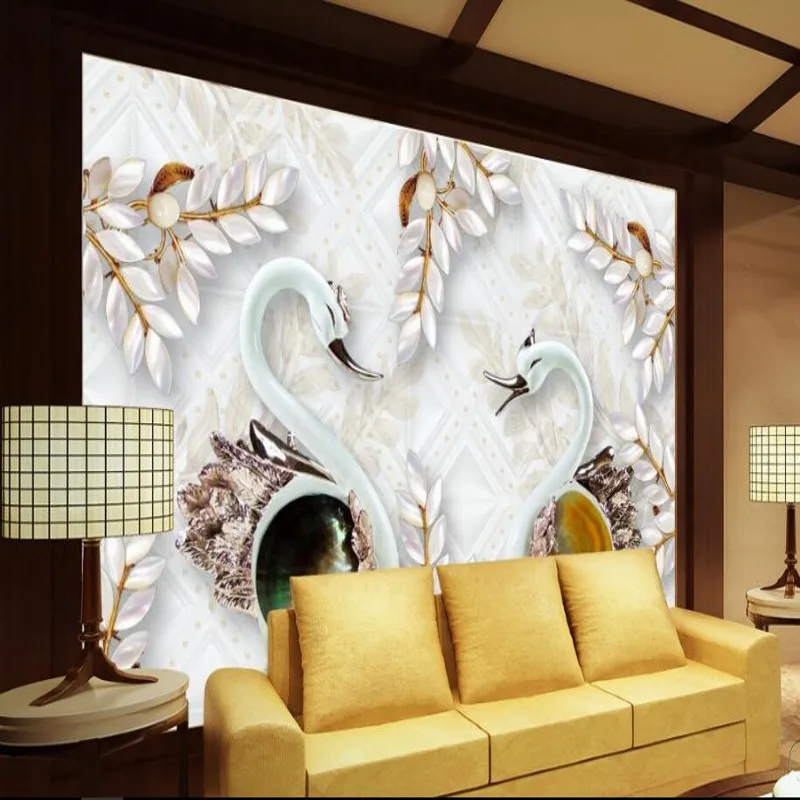 Beibehang большой пользовательский 3D рельеф ювелирные изделия Мозаика Лебедь ТВ