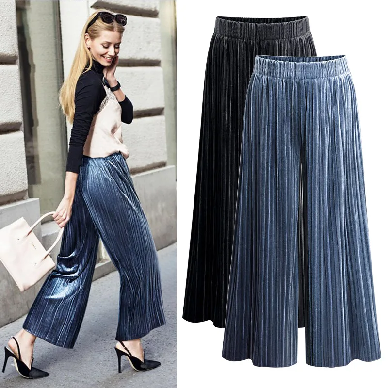 Fashion Metallic Loose Casual Velvet Wide Leg Pants Trousers For Women 2018 Large Size High Waist Pleated Pants Women Culottes
Fashion Metallic Loose Casual Velvet Wide Leg Pants Trousers For Women 2018 Large Size High Waist Pleated Pants Women Culottes