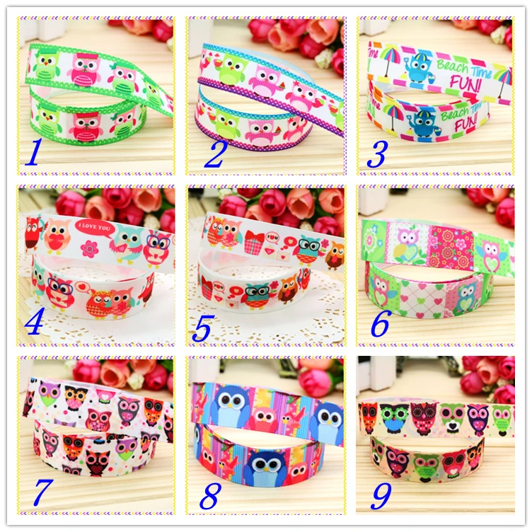 

7/8'' Free shipping love owl summer printed grosgrain ribbon hairbow headwear party decoration diy wholesale OEM 22mm D286