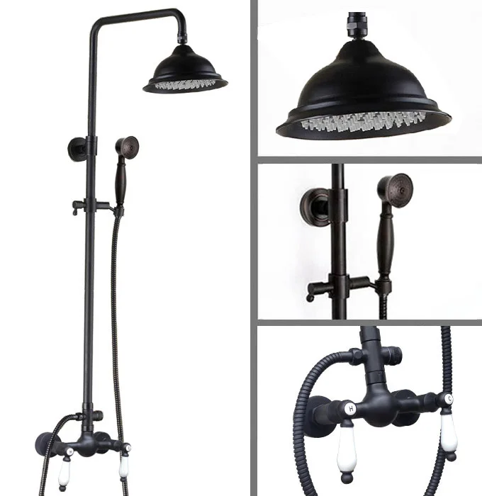 Black Oil Rubbed Brass Dual Ceramic Handle Bathroom 8 Inch Round Rain Shower Faucet Set Bath Mixer Tap Hand Shower mrs472
Black Oil Rubbed Brass Dual Ceramic Handle Bathroom 8 Inch Round Rain Shower Faucet Set Bath Mixer Tap Hand Shower mrs472