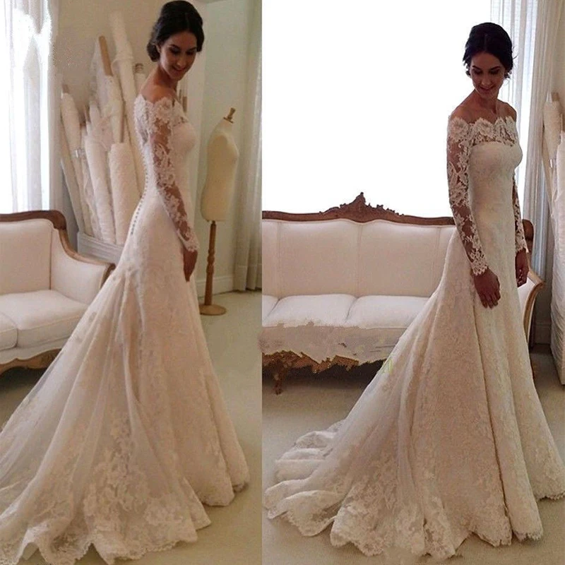 2019 Cheap Vestido De Noiva Sexy Off The Shoulder Long Sleeves Lace Wedding Dress Mermmaid Bridal Marriage Dress
2019 Cheap Vestido De Noiva Sexy Off The Shoulder Long Sleeves Lace Wedding Dress Mermmaid Bridal Marriage Dress