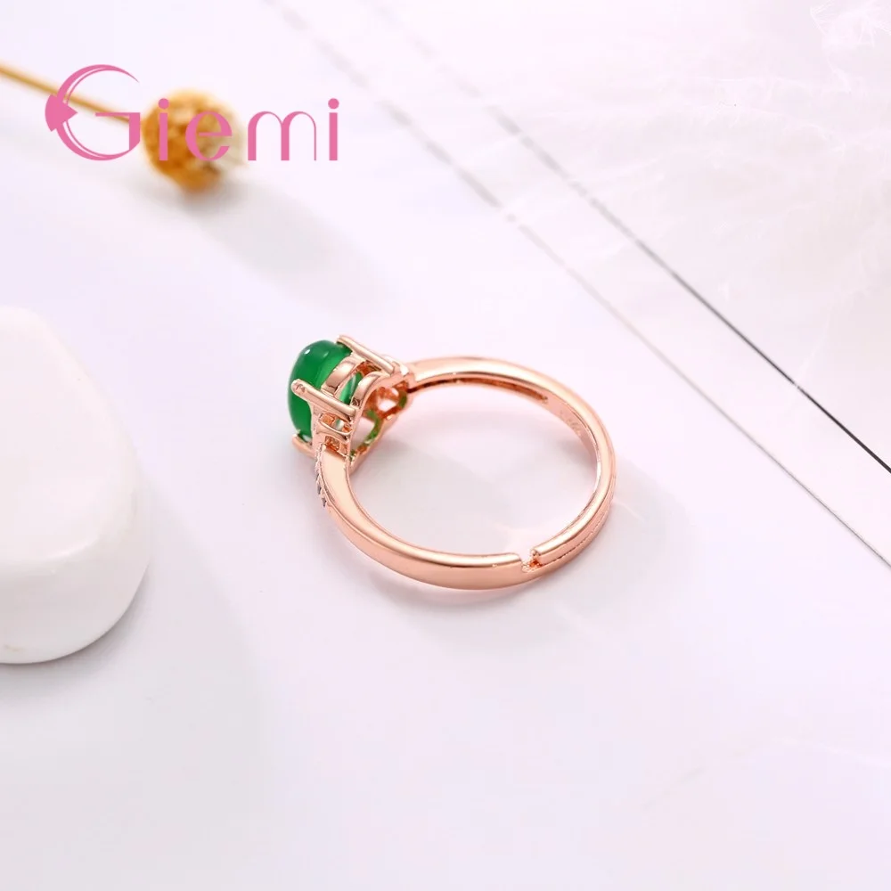 

Bridal Ladies Wedding Anniversary Rose Gold Opening Finger Rings With Green Oval Opal Good Cubic Zirconia Crystal Bijoux