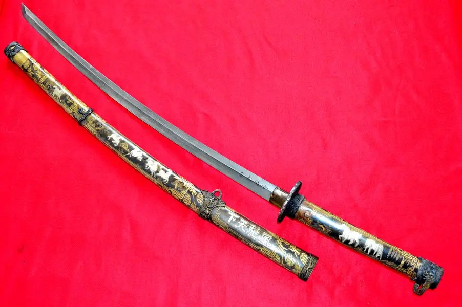Фото Японский самурайский меч катана булатная Дамасская сталь лезвие - купить