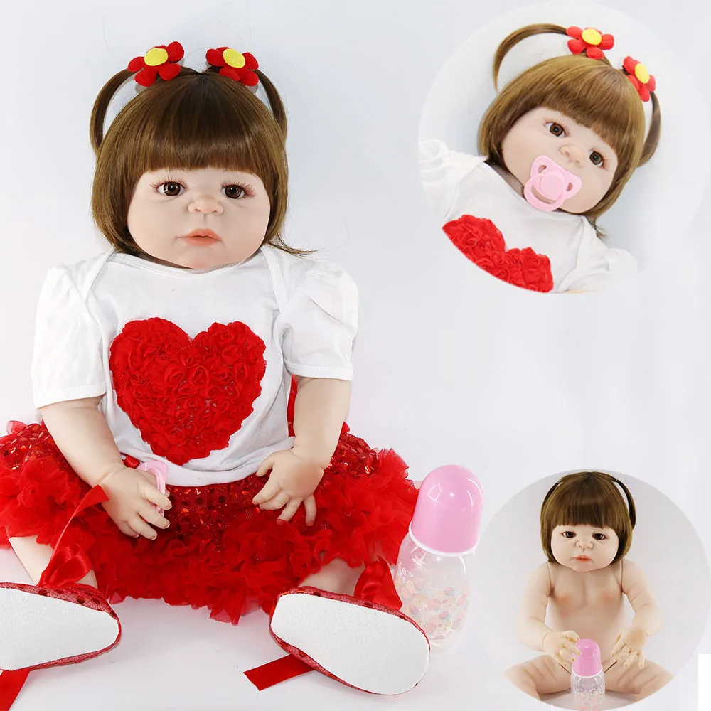 Brown straight hair big doll 56cm Reborn Baby Girl Doll Realistic Full Silicone Babies Doll toy Pretty red dress Kids brinquedos
Brown straight hair big doll 56cm Reborn Baby Girl Doll Realistic Full Silicone Babies Doll toy Pretty red dress Kids brinquedos