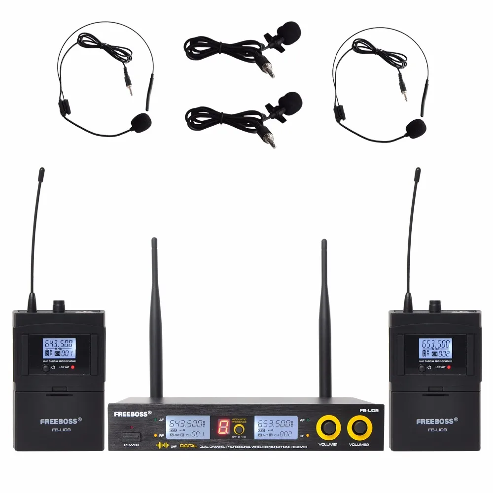 FB-U09H2 двухполосный цифровой UHF беспроводной микрофон с 2 отворотами 2 гарнитура микрофон (2 боди передатчик) для караоке микрофон
FB-U09H2 двухполосный цифровой UHF беспроводной микрофон с 2 отворотами 2 гарнитура микрофон (2 боди передатчик) для караоке микрофон