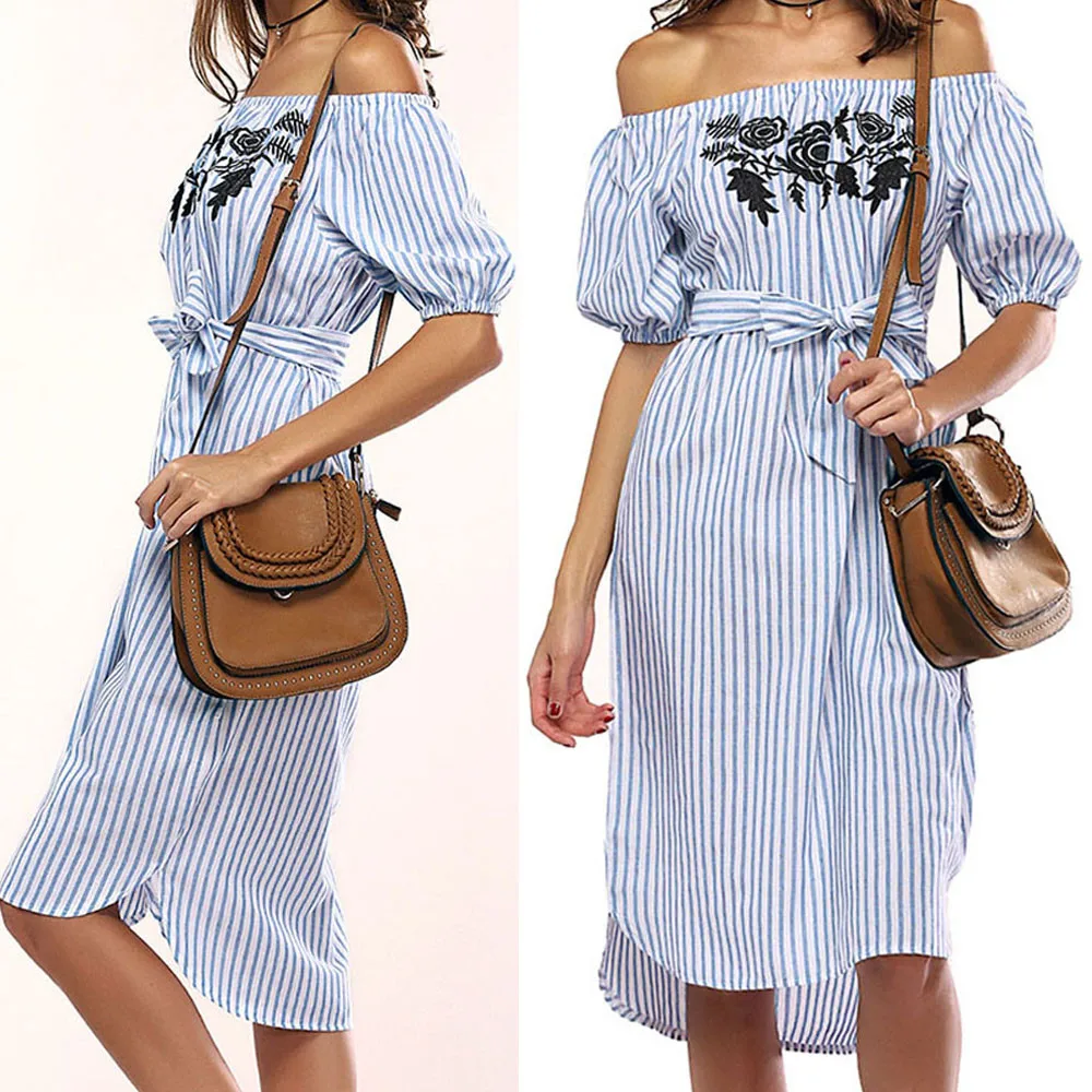 2019 Women Dress Striped Summer Dress Summer Off shoulder Dress Casual Short Sleeve Slash Neck Striped Casual Dress Female1
2019 Women Dress Striped Summer Dress Summer Off shoulder Dress Casual Short Sleeve Slash Neck Striped Casual Dress Female1