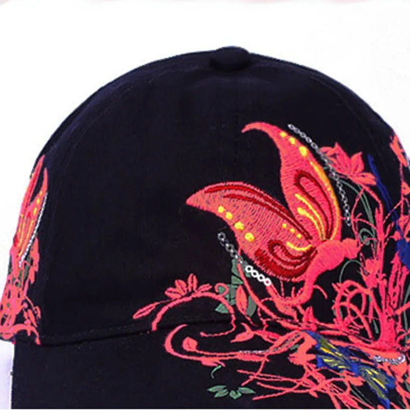 High Quality Women Baseball Hat Fashion Butterfly And Flower Embroidered Cotton Summer Snapback Caps Lady Outdoor Sport Sun hats
High Quality Women Baseball Hat Fashion Butterfly And Flower Embroidered Cotton Summer Snapback Caps Lady Outdoor Sport Sun hats