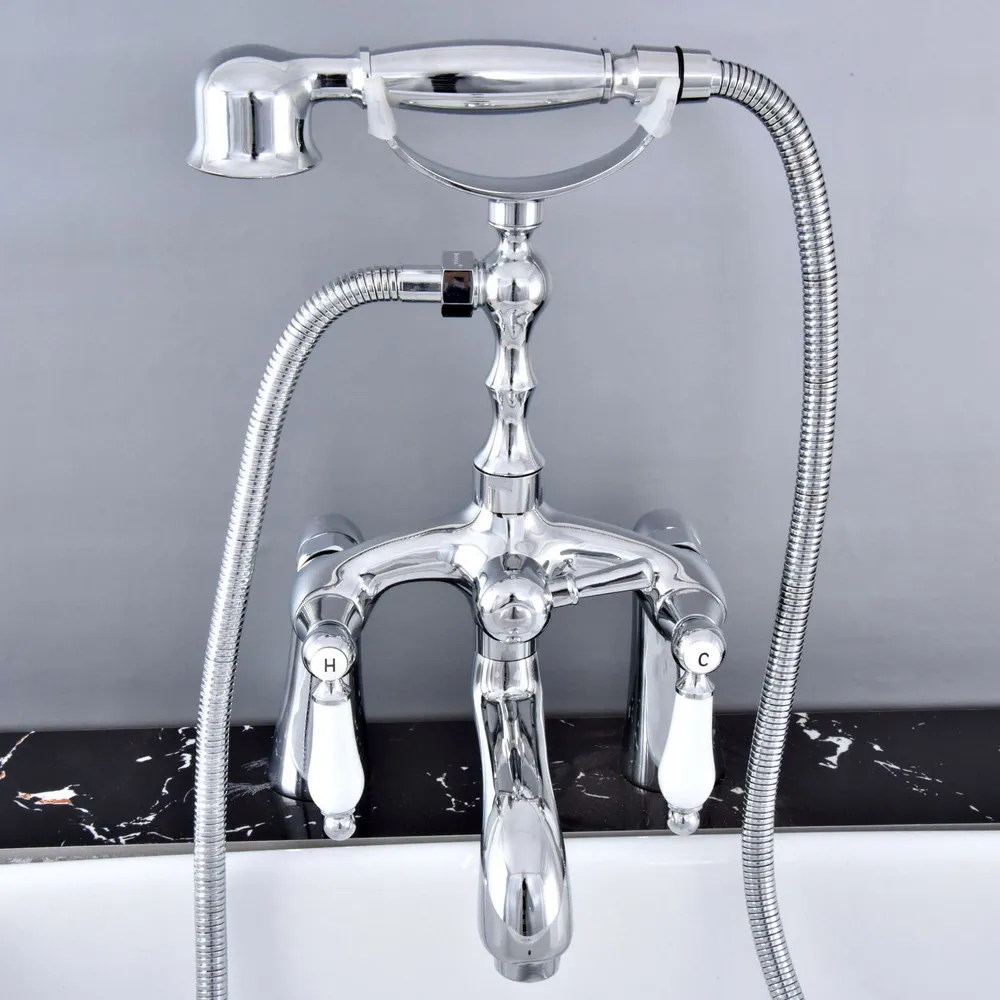 Polished Chrome Deck Mounted Bathroom Tub Faucet Dual Handles Telephone Style Hand Shower Clawfoot Tub Filler atf760
Polished Chrome Deck Mounted Bathroom Tub Faucet Dual Handles Telephone Style Hand Shower Clawfoot Tub Filler atf760