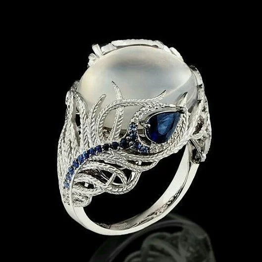 Fashion Beauty Blue Peacock Feather Moonstone Women Wedding Anniversary Ring Gift Popular geometry
Fashion Beauty Blue Peacock Feather Moonstone Women Wedding Anniversary Ring Gift Popular geometry