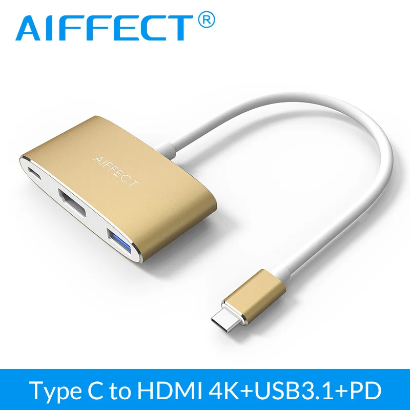 AIFFECT 3 в 1 Type C на HDMI концентратор с зарядным портом и USB3.0 адаптер 4K для Pro телефона