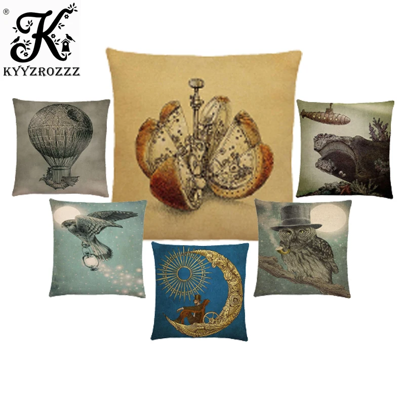 Vintage Style Balloon Submarine Telescope Steampunk Machinery Gentleman Cap Moon Owl Prints Cushion Cover Sofa Throw Pillow Case
Vintage Style Balloon Submarine Telescope Steampunk Machinery Gentleman Cap Moon Owl Prints Cushion Cover Sofa Throw Pillow Case